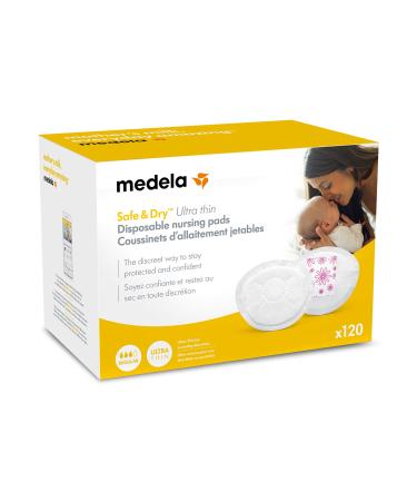 Medela Safe & Dry Ultra Thin Disposable Nursing Pads, 120 Count Breast Pads for Breastfeeding, Leakproof Design, Slender and Contoured for Optimal Fit and Discretion 120 Count (Pack of 1)