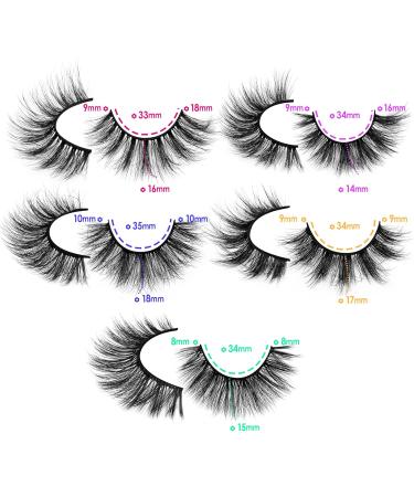 Yawamica False Eyelashes: 10 Pairs Pack of Mink Fluffy Wispy Lashes in 5 Styles - 15MM to 18MM Dramatic Full Volume Strip Lashes - Buy Online on GoSupps.com