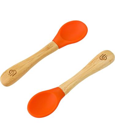 Bamboo Baby Weaning Spoons Set of 2 - Soft Silicone Tips, Easy Grip Handles - BPA-Free (Orange) - Buy Online on GoSupps.com