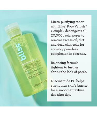 Bliss Disappearing Act Niacinamide Toner 10 oz - Pore Vanish Complex, Purifies Pores, Clean, Cruelty-Free, Vegan - Buy Online on GoSupps.com