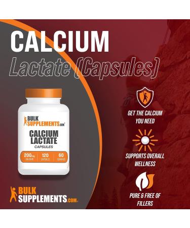 Calcium Lactate Capsules 200mg - 60-Day Supply (120 Capsules) | BulkSupplements.com - Buy Online on GoSupps.com
