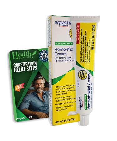 Healthy Surplus Equate Hemorrhoidal Cream/Ointment 1.8 OZ (51g) and Vital Volumes Tips Card Bundle