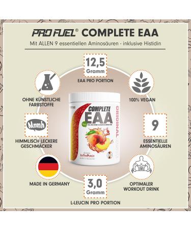 EAA Powder 2x500g - Vegan Amino Acids with 12 500mg Essential Amino Acids - Refreshing Ice Tea Peach Flavor - Complete Amino Workout Drink - Buy Online on GoSupps.com