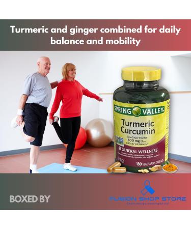 Turmeric Curcumin with Ginger Powder- 500mg Vegetarian Capsules 180ct (Pack of 2) Boxed by Fusion Shop Store - Buy Online on GoSupps.com