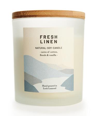 Fresh Linen - Organic & Vegan Luxury Scented Candles. Hand Poured in Loch Lomond Scotland (+7 Scent Options)