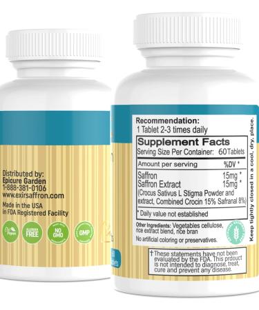 EXIR Saffron Extract Supplements 60-Tablets - Digestion & Energy Support | Memory & Concentration Boost - Buy Online on GoSupps.com