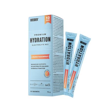 Weider Premium hydration electrolyte powder for plus drink without sugar mineral reload after sports or in hangover refreshing orange maracuja taste vegan 10 portions