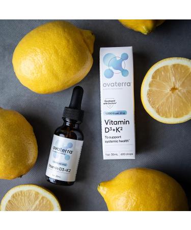 Ovaterra Vitamin D3 & K2 Liquid Drop Supplement 1 000 IU Vitamin D3 (Cholecalciferol) with Natural Lemon Flavor That Supports Bone Immune & Wellness Health 600 Drops - 10 Month Supply - Buy Online on GoSupps.com
