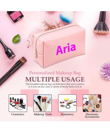Personalized PU Leather Makeup Bag | Custom Gift for Women | Waterproof Toiletry Pouch for Mom | Pink Cosmetic Travel Bag - Buy Online on GoSupps.com