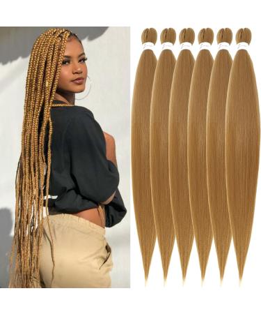 Xusuperb 30 inches long pre Stretched braiding hair honeyblond ez braids extensions dark blonde Kanecalon Kunsthaar for braiding 6 packs pre -stretched braid hair yaki braids hair extensions (27#) 76 cm (6 Pack) 27#