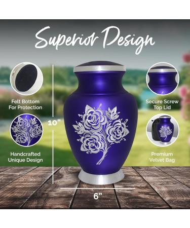 Purple Cremation Urn with Velvet Bag - Large Memorial Ashes Urn for Male & Female - Honour Your Loved One with this Rose Urn for Ashes - Buy Online on GoSupps.com