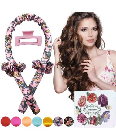 Kaition Lockenwickler curls without heat Heatless Curl's band for dreamlike curls overnight non-slip silk hair curlers DIY hairstyle set for long hair (Floral Pink)