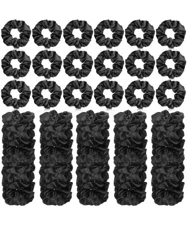 80 Pieces Silk Hair Scrunchies Satin Hair Ties Elastic Hair Bands Large Satin Ponytail Silk Holders Vintage Hair Ties Accessories for Women Girls (Black)