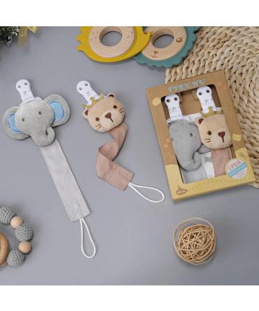 TYRY.HU 2 Pack Neutral Pacifier Holder Clips for Girls and Boys - Soft Webbing Soothie Binky Clips - Cute Baby Gift Set - Elephant Bear Theme - Buy Online on GoSupps.com