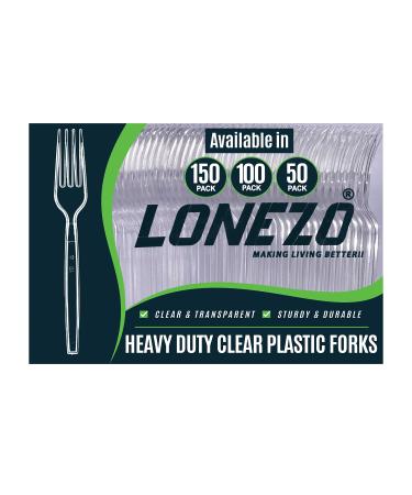 Lonezo 50 Count Plastic Forks Clear Forks Plastic Disposable Shatter Resistant Disposable Forks Eco Friendly Plastic Forks Heavy Duty Plastic Utensils Clear Forks 50