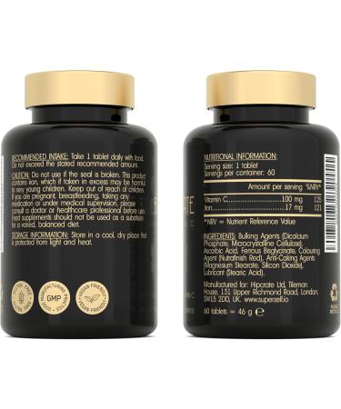 Gentle Iron Tablets 17mg - High Strength Iron Supplements for Women & Men with Vitamin C - Ferrous Bisglycinate for High Absorption - 60 Vegan Capsules - Energy Tablets for Tiredness and Fatigue - Buy Online on GoSupps.com