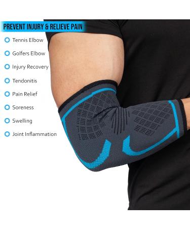 360 Relief Compression Elbow Brace Sleeve for Men and Women | Joint Pain Relief Tendonitis Support | Large Blue with Mesh Laundry Bag - Buy Online on GoSupps.com