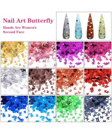 48 Colors Butterfly Glitter Nail Art Dried Flowers - 3D Holographic Sequins for DIY Crafting & Decoration - Buy Online on GoSupps.com