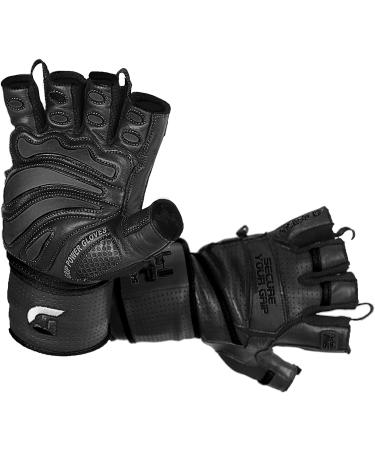 Elite Leather Gym Gloves with 2 Wide Wrist Wraps - Black X-Large - Buy Online on GoSupps.com