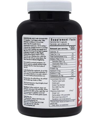 Yerba Prima Fiber Plus Senna Capsules - 180 Count | Gentle Overnight Relief | Non-GMO & Gluten-Free - Buy Online on GoSupps.com