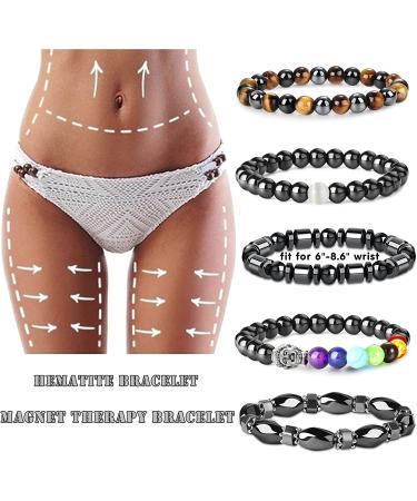 CASSIECA 12Pcs Magnetic Hematite Bracelets for Men Women - Tiger Eye Rainbow Stone Beaded Bracelets for Anxiety Relief - Buy Online on GoSupps.com