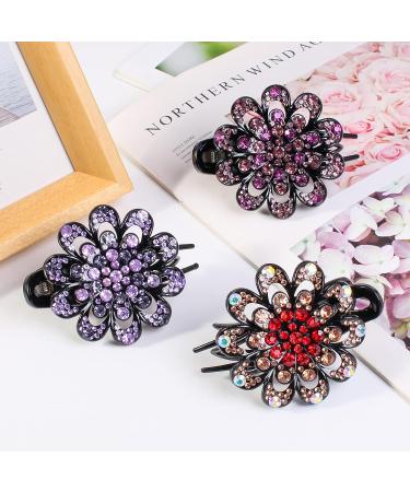 WYCHUN 3PCS French Curved Duckbill Hair Clips - Flower Rhinestone Barrettes for Women | Multi-colored - Buy Online on GoSupps.com