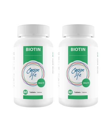 Carson Life - Biotin Supplement (2-Pack, 60 Tablets) Bundle - Vitamin Promotes Hair Skin and Nails 60 Count (Pack of 2) 2 Pack - Biotin Supplement