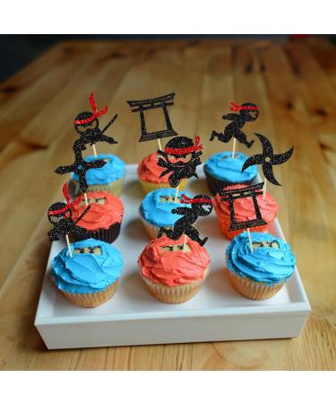 Gyufise 24Pcs Ninja Cupcake Toppers Glitter Martial Arts Karate Kung Fu Warriors Cupcake Picks for Ninja Theme Baby Shower Kids Birthday Party Cake Decorations Supplies Multi Glitter - Buy Online on GoSupps.com