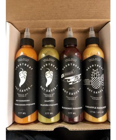 Heartbeat Hot Sauce - Mixed 4-Pack (4 Flavours: 1 x Pineapple Habanero 1 x Red Habanero 1 x Green Jalapeno 1 x Blueberry Habanero) Habanero 177 ml (Pack of 4) - Buy Online on GoSupps.com