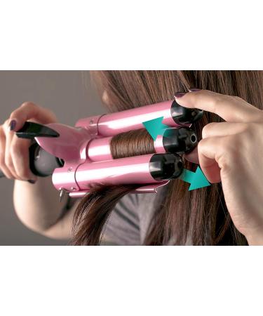 Alure 1 Inch Ceramic Tourmaline Three Barrel Curling Iron Wand with LCD Display - Dual Voltage Crimping Tool for Beachy Waves - Pink/Black - Buy Online on GoSupps.com