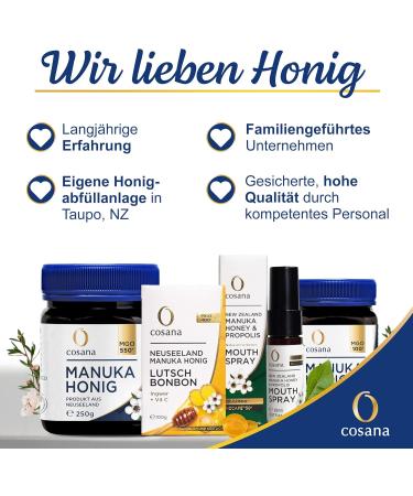 Cosana Miel de Manuka 850 MGO + 250 g 100% Pur en bocal en verre Conditionn scell et certifi en Nouvelle-Z lande - Buy Online on GoSupps.com