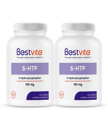 5-HTP 100mg (240 Capsules) (120 x 2) - No Stearates or Flow Agents - Gluten Free - Non GMO 120 Count (Pack of 2) - Buy Online on GoSupps.com