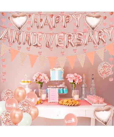 Happy Anniversary Banner Decorations - Happy Anniversary Decorations Set Includes Rose Gold Anniversary Cake Topper Letters Love Foil Balloons for Wedding Anniversary Party Decorations Rose Gold Anniversary Day Decorations - Buy Online on GoSupps.com