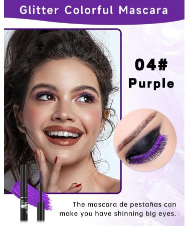 Purple Glitter Mascara Sparkle Colorful Waterproof Mascara for Eyelashes Liquid Lash Extensions Mascara Long Wear Lengthening Curling Eye Lashes Rimel De Pesta as Halloween Christmas Cosplay Party-04 04# Purple - Buy Online on GoSupps.com