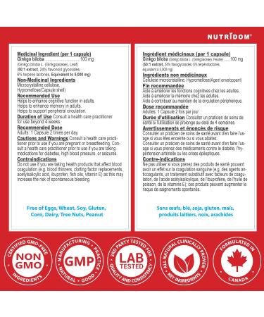 Nutridom Ginkgo Biloba Supplement 5 000mg 120 Count 50:1 Extract Ginkgo Leaf Supplement for Memory Brain Cognitive Function & Peripheral Circulation Support Non-GMO Vegan Gluten free Soy free and Dairy free - Buy Online on GoSupps.com