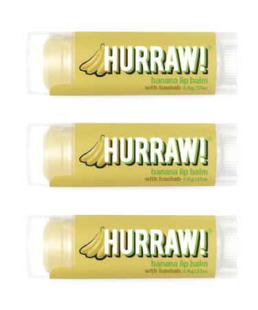 Hurraw! Banana Lip Balm 3 Pack: Organic Certified Vegan Cruelty and Gluten Free. Non-GMO 100% Natural Ingredients. Bee Shea Soy and Palm Free. Made in USA