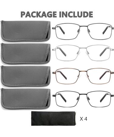 Buy 4 Pack Reading Glasses for Men - Computer Readers with Anti-UV Spring Hinge & Metal Frame | 2.0x Magnification - Silver Gun Black Brown - Buy Online on GoSupps.com