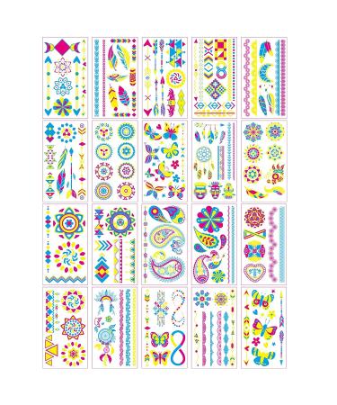 Neon Glow in the Dark UV Temporary Tattoos - 20 Large Sheets for Women & Girls - Buy Online on GoSupps.com
