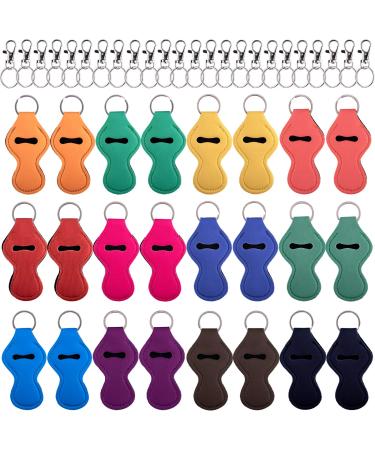 Duufin 24 Pcs Chapstick Holder Keychains Lipstick Holder Keychains with 24 Pcs Metal Clip Cords for Chapstick Tracker and Safeguard, 12 Vibrant Color Soild Color