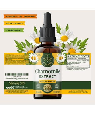 HERBAMAMA Chamomile Tincture - Vegan Relaxation & Calm Support with Chamomile Flower Extract Drops - Non-GMO Alcohol & Sugar-Free Liquid Calming Supplement 28-Day Supply 2 Fl Oz (Pack of 1) - Buy Online on GoSupps.com