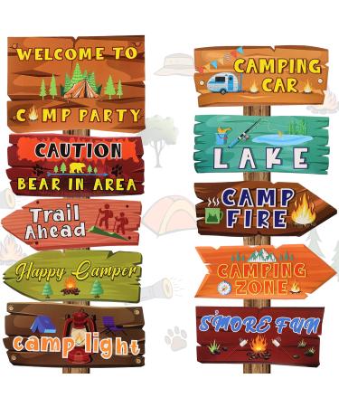 Camping Party Sign Camping Party Themed Directional Signs Camper Sign Camping Welcome Yard Outdoor Wall Sign Party Supplies Photo Props Backdrop Decoration Party Decor (20 Pcs, Card Stock) 20 Cardstock