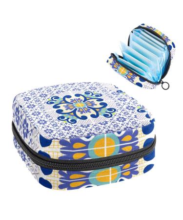 Purple Talavera Geometric Flower Pattern Sanitary Napkin Storage Bag Feminine Menstrual Cup Pouches Nursing Pad Holder Tampon Bags Portable Period Bag for Women Teen Girls 1Pcs Multi-colored 12