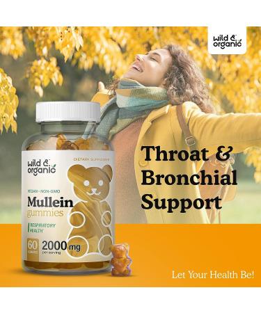 Organic Mullein Gummies - Respiratory & Digestive Support - 2000mg 60 Chews - Buy Online on GoSupps.com