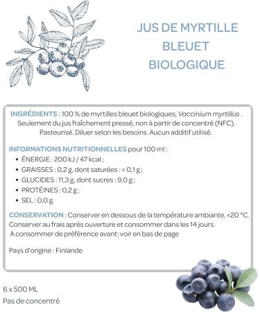 Jus de myrtille sauvage bio LOOV 100% pur jus press froid sans sucre ni eau ajout s sans concentr 6 bouteilles en verre de 500 ml - Buy Online on GoSupps.com