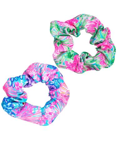 Lilly Pulitzer Scrunchie Set  2-Pack Satin Scrunchies  Cute Hair Ties for Women and Girls  Splendor in the Sand & Coming in Hot 2 Count (Pack of 1)