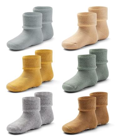Moon Tree Baby Non Slip Winter Socks Boys With Grips Warm Socks Girls Thick Towelling Socks 6 Pairs 12-24 Months Mix 5153B