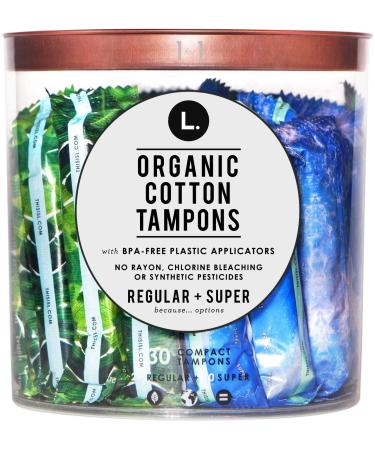 L. Organic Cotton Regular and Super Absorbency Compact Tampons Multipack 30 Count