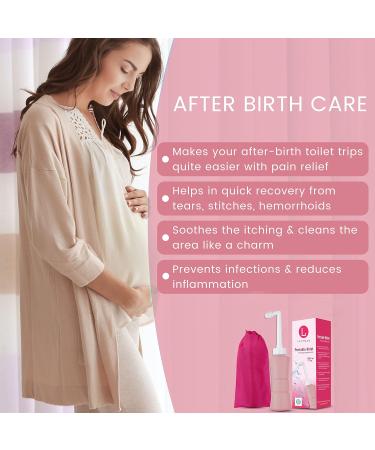 Portable Pink Peri Bottle with Waterproof Pouch - Postpartum Hemorrhoids Healing Kit - Buy Online on GoSupps.com