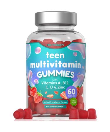 Multivitamins for Teens | 60 Vegan Gummies | 14 Essential Nutrients | with Vitamin A B12 C D & Zinc | Natural Strawberry Flavour | by Horbaach