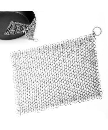 LauKingdom Cast Iron Cleaner - Stainless Steel Cast Iron Cleaner 316L Chainmail Scrubber for Cast Iron Pan, Ultra-hygienic Anti-Rust Cast Iron Scraper with Corner Ring, Square (8x6 inch)